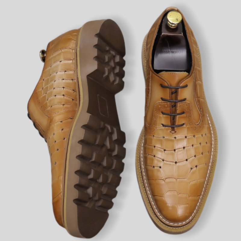 Men's Croc Embossed Leather Chunky Lug Sole Perforated Oxfords