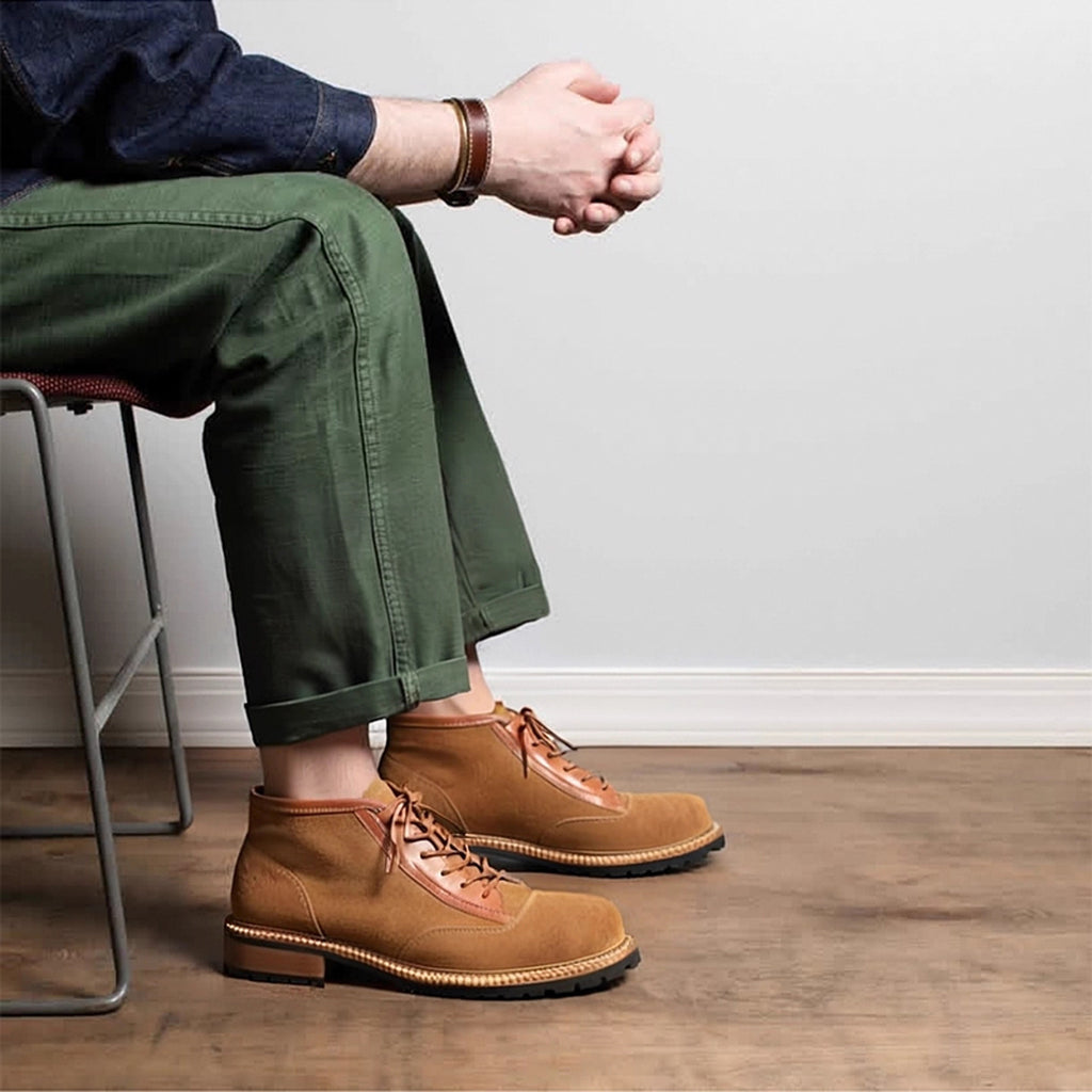Men's Suede Leather-Trim Lug Sole Lace-Up Ankle Boots