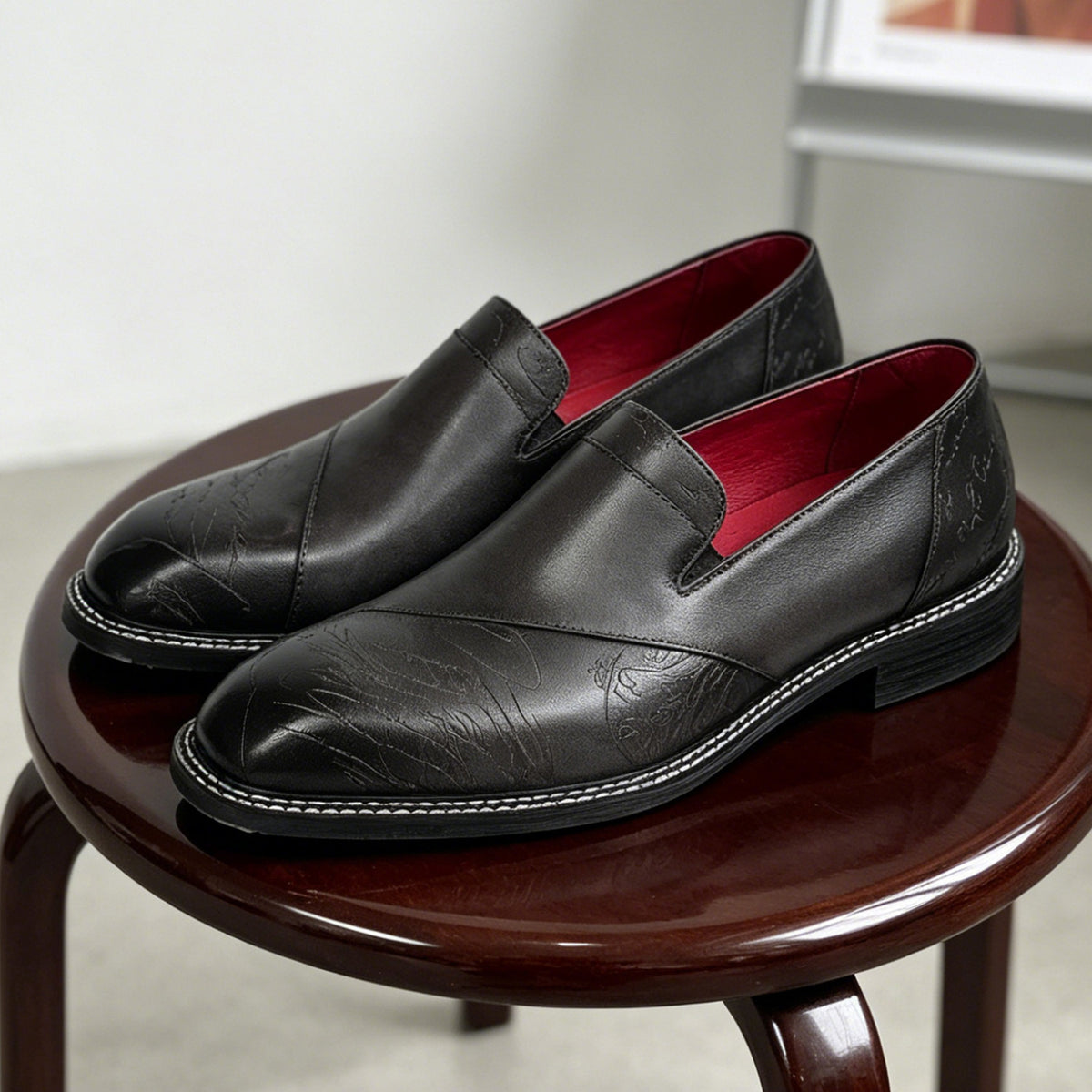 Men's Engraved-Style Leather Slip-On Dress Loafers