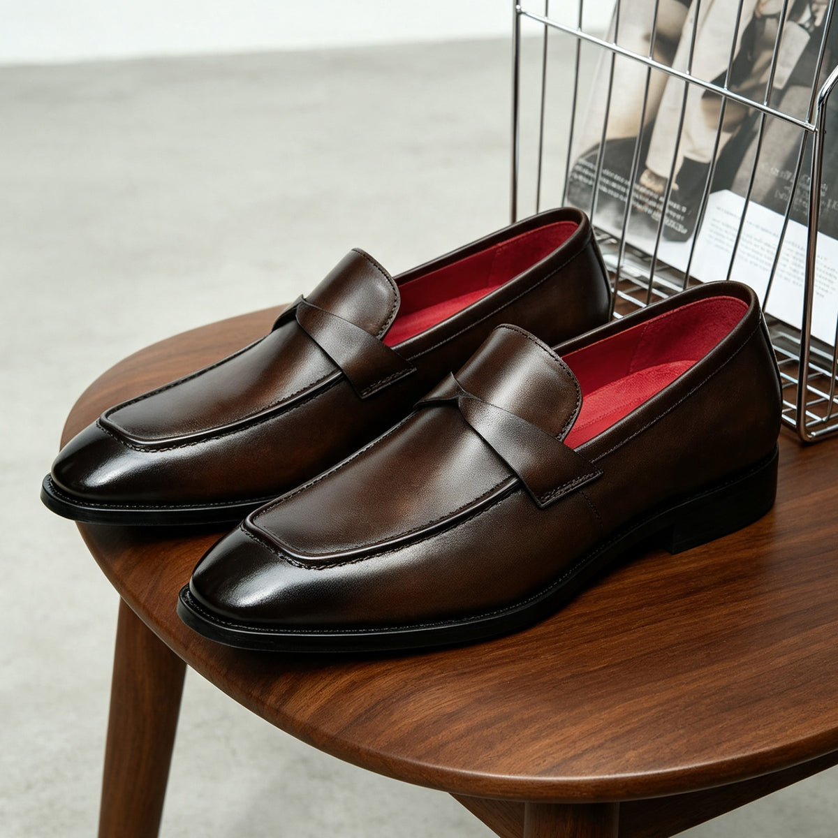 Men's Burnished-Style Leather Formal Dress Loafers