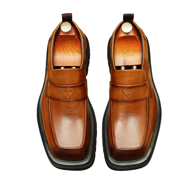 Men's Square Toe Chunky Sole Leather Loafers