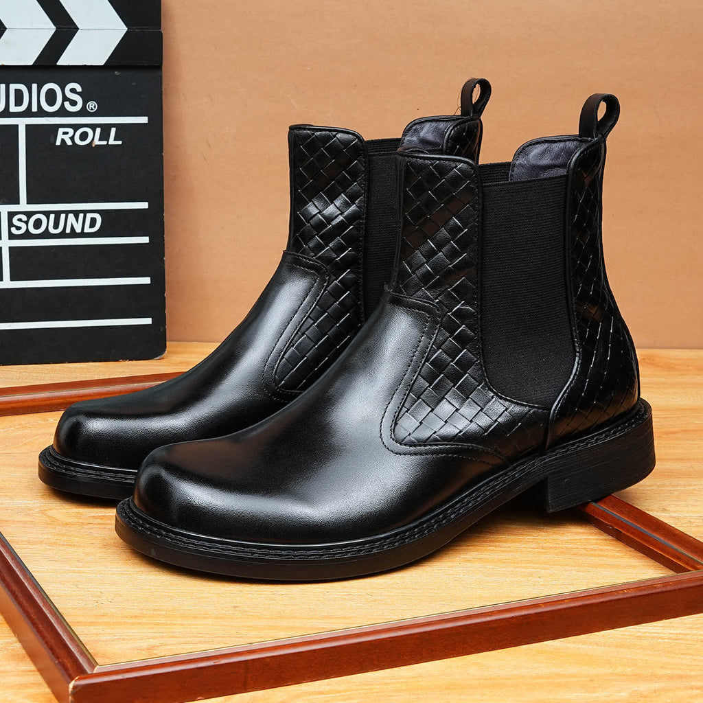 Men's Classic Round Toe Slip-On Leather Chelsea Boots