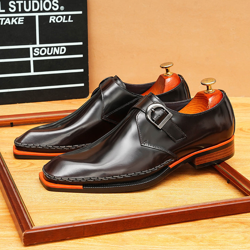 Men's Crossover Single Monk Strap Leather Formal Shoes