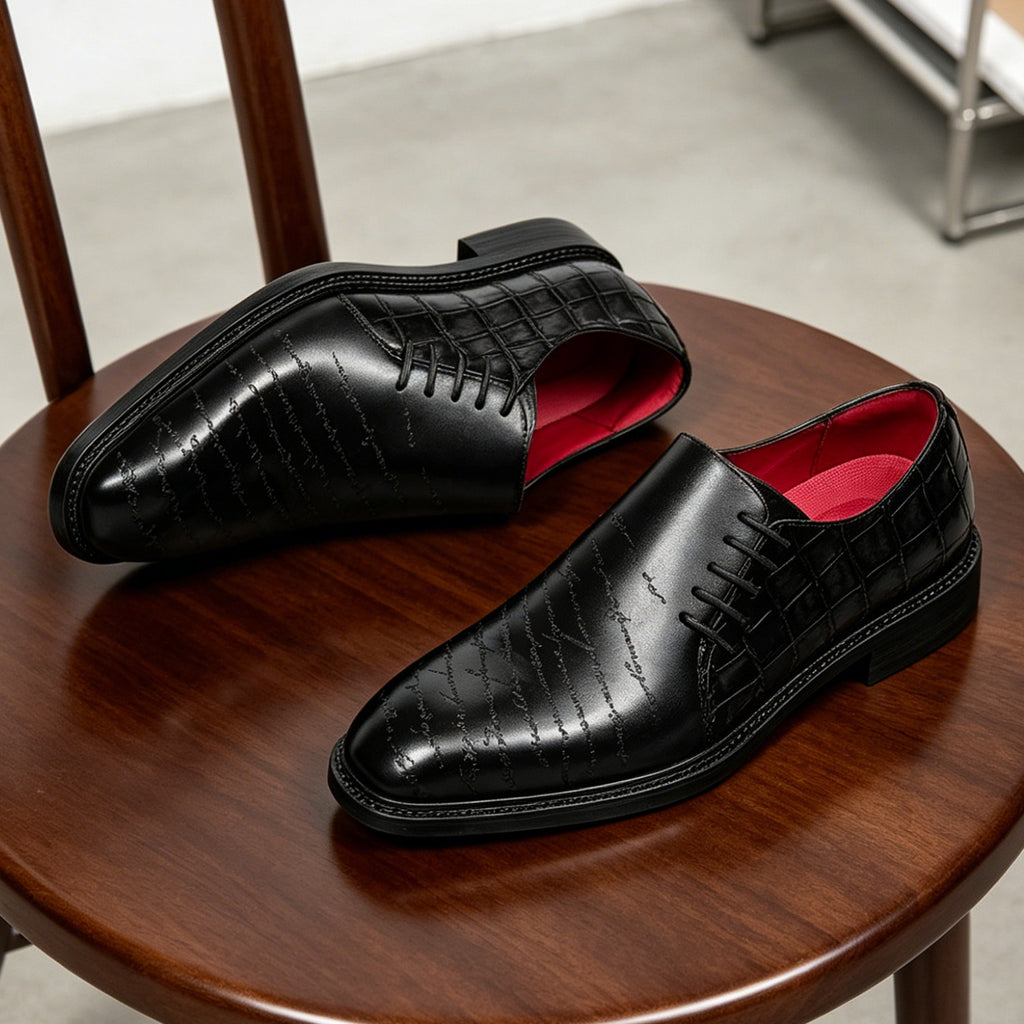 Men's Letter-Detail Crocodile Embossed Dress Loafers