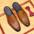 Men's Perforated Pointed Toe Leather Mule Loafers