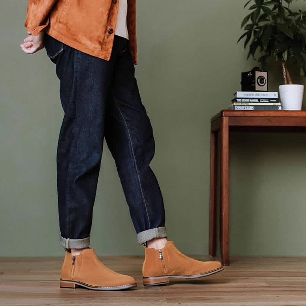 Men's Suede Plain Toe Side-Zip Chelsea Ankle Boots