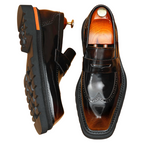Men's Platform Brogue Leather Slip-On Dress Loafers