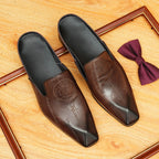 Men's Burnished Carved Leather Closed-Toe Mule Loafers
