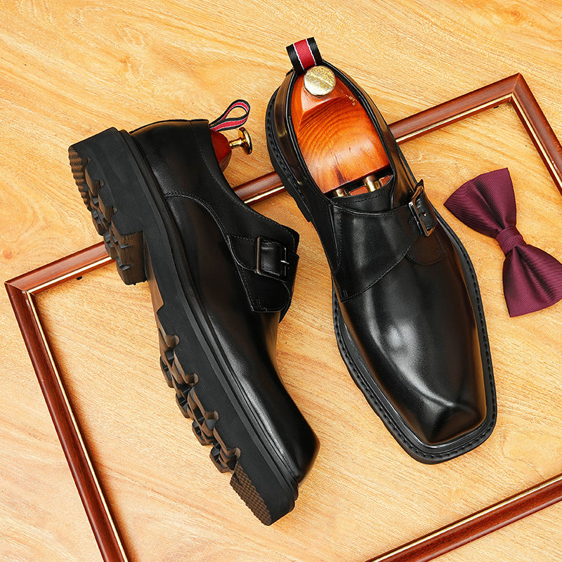 Men's Polished Square Toe Chunky Sole Single Monk Shoes