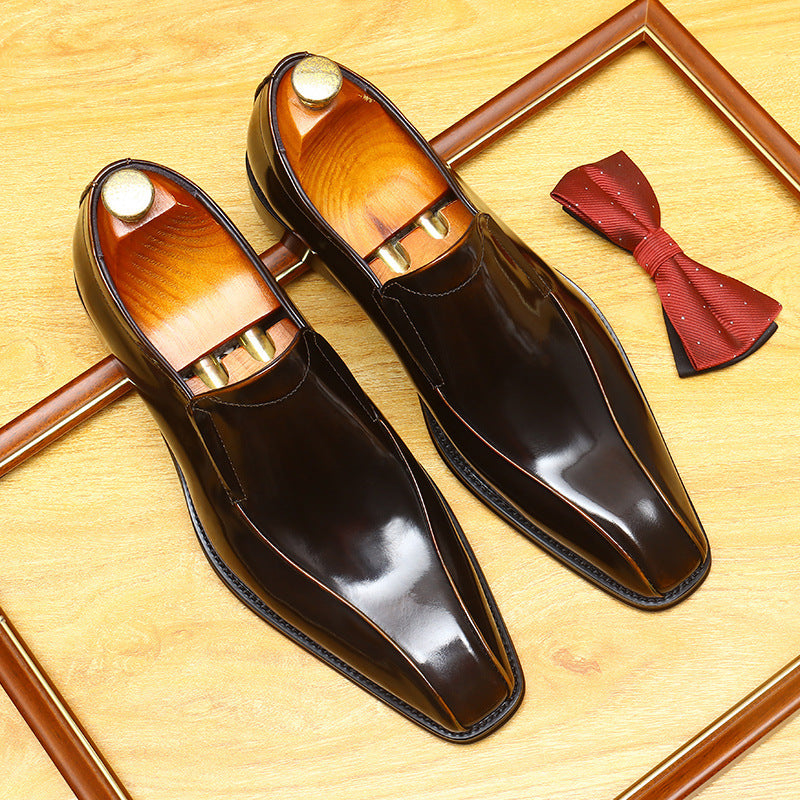 Men's Burnished Patent Leather Pointed Toe Loafers