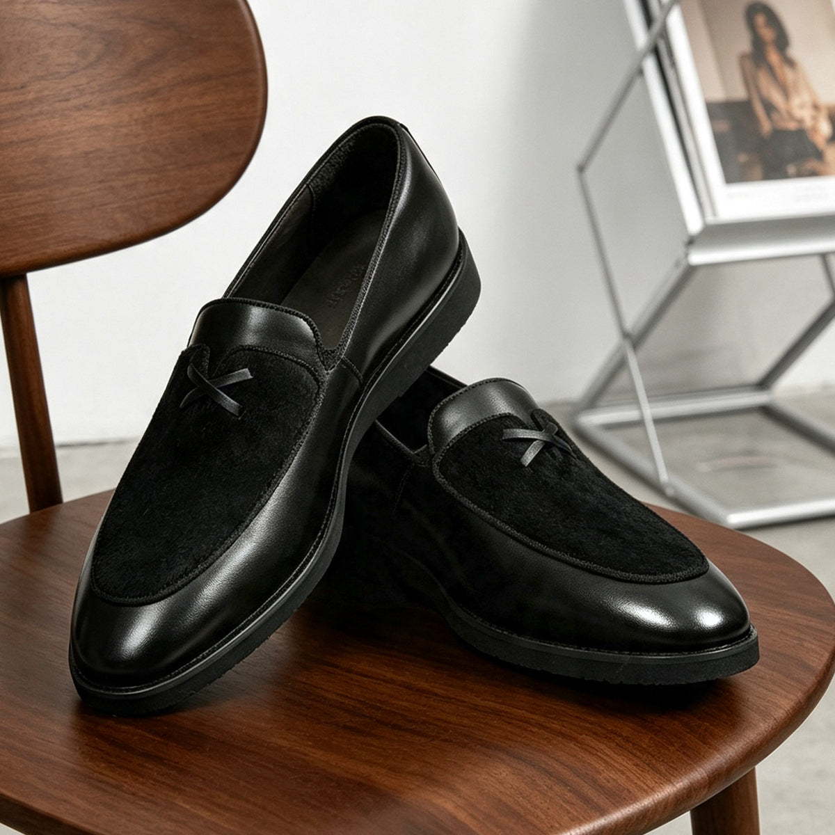 Men's Textured Leather Thick Sole Casual Dress Loafers