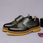 Men's Chunky Lug Sole Wingtip Brogue Leather Derby Shoes