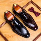 Men's Black Burgundy Pointed Toe Single Monk Strap Leather Shoes
