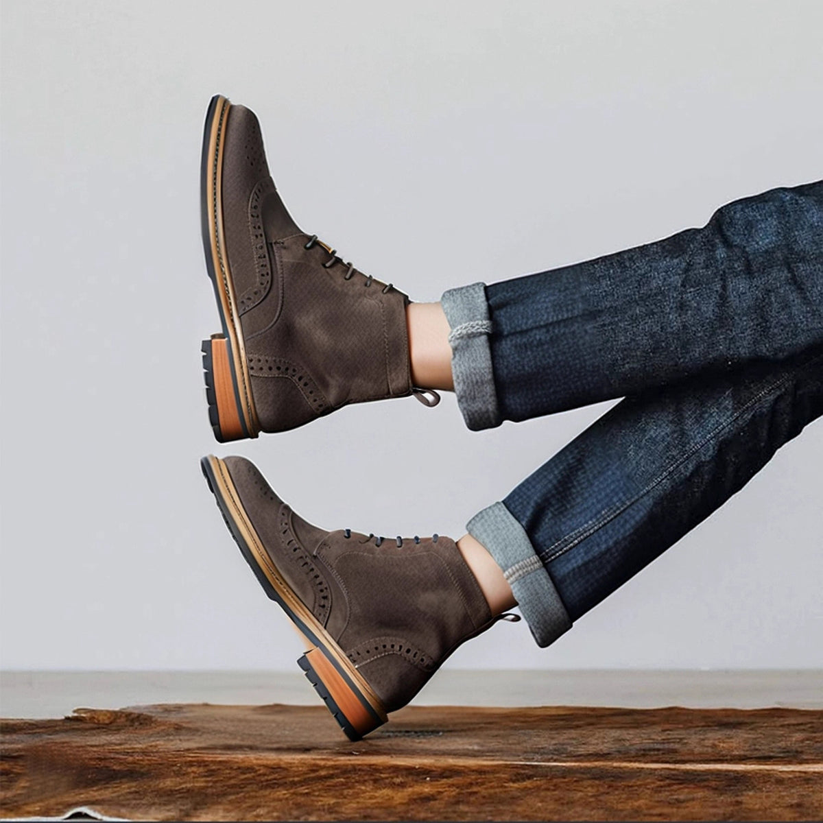 Men's Suede Wingtip Brogue Lace-Up Ankle Dress Boots