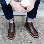 Cap Toe Leather Contrast-Welt Lace-Up Boots for Men