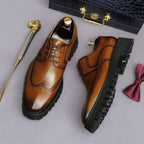Men's Patina Leather Chunky Lug Sole Wingtip Derby Shoes