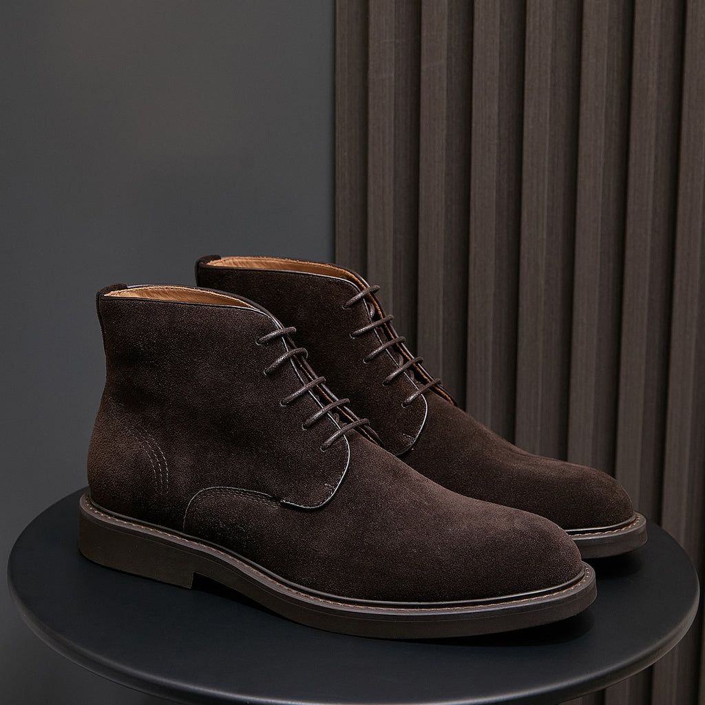 Men's Suede Plain Toe Stitched Welt Derby Ankle Boots