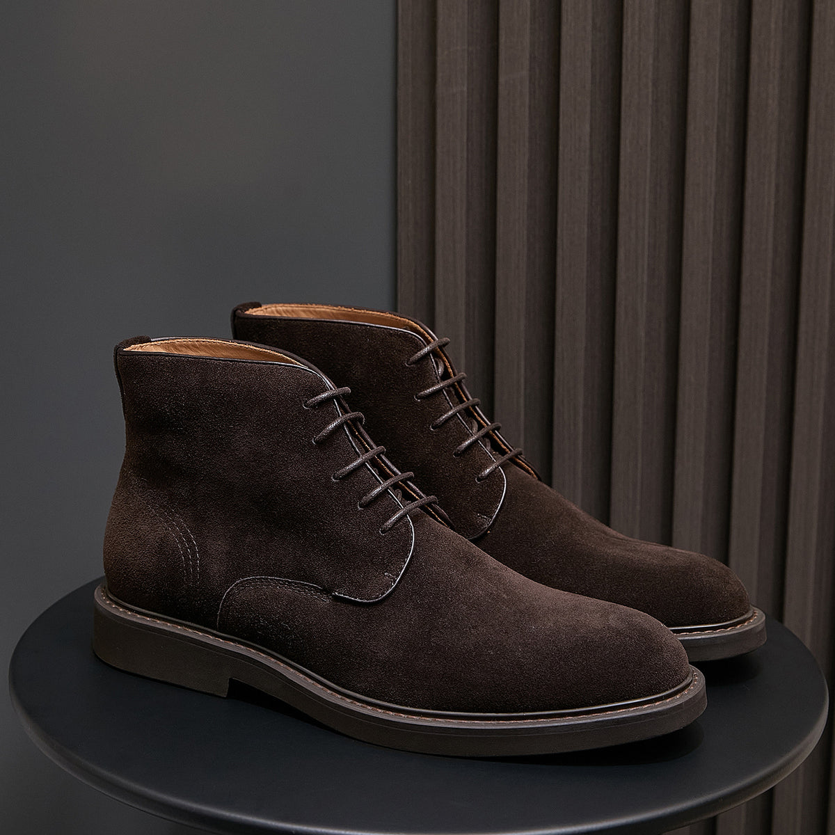 Men's Suede Plain Toe Stitched Welt Derby Ankle Boots
