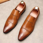 Men's Stitched Cap Toe Pointed Dress Loafers