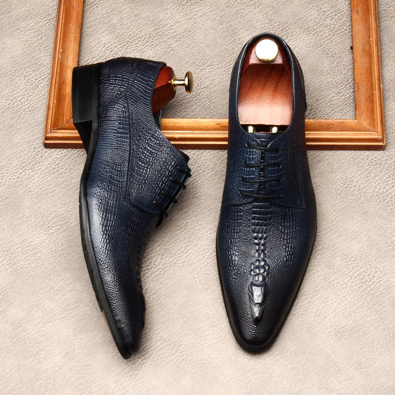Men's Raised Crocodile Embossed Derby Dress Shoes