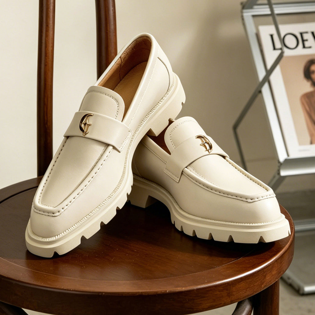 Men's Burnished-Style Thick Sole Leather Casual Loafers