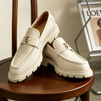 Men's Burnished-Style Thick Sole Leather Casual Loafers
