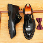 Men's Stitched Cap Toe Pointed Single Monk Strap Leather Shoes