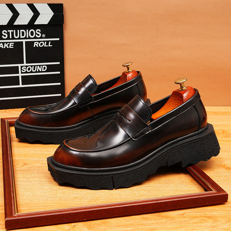 Men's Polished Pointed Toe Chunky Sole Leather Loafers