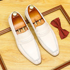 Men's Beige Pointed Toe Wedding Dress Loafers
