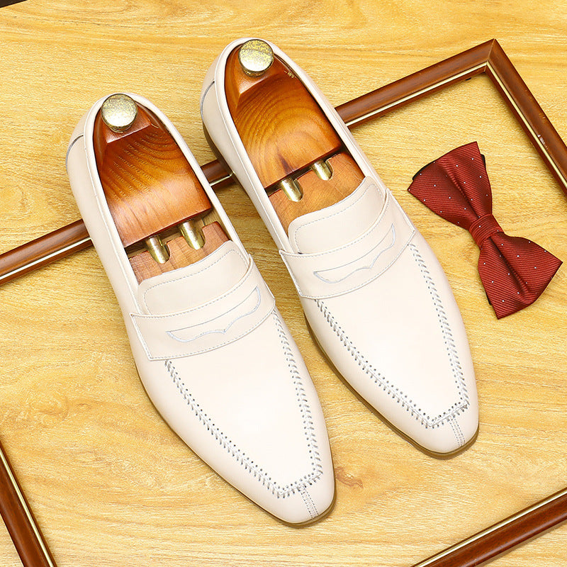Men's Beige Pointed Toe Wedding Dress Loafers