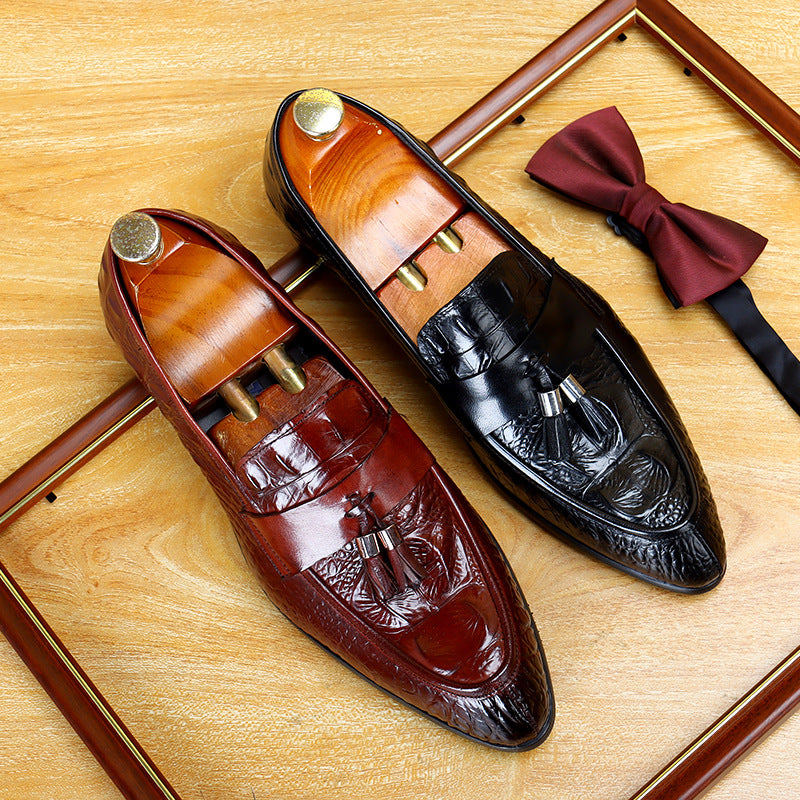 Men's Croc Embossed Tassel Leather Loafers