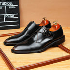 Men's Sleek Pointed Toe Single Monk Strap Leather Shoes