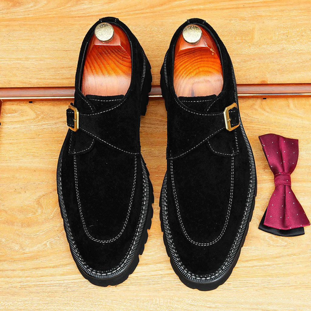 Men's Pointed Toe Suede Single Monk Strap Formal Shoes