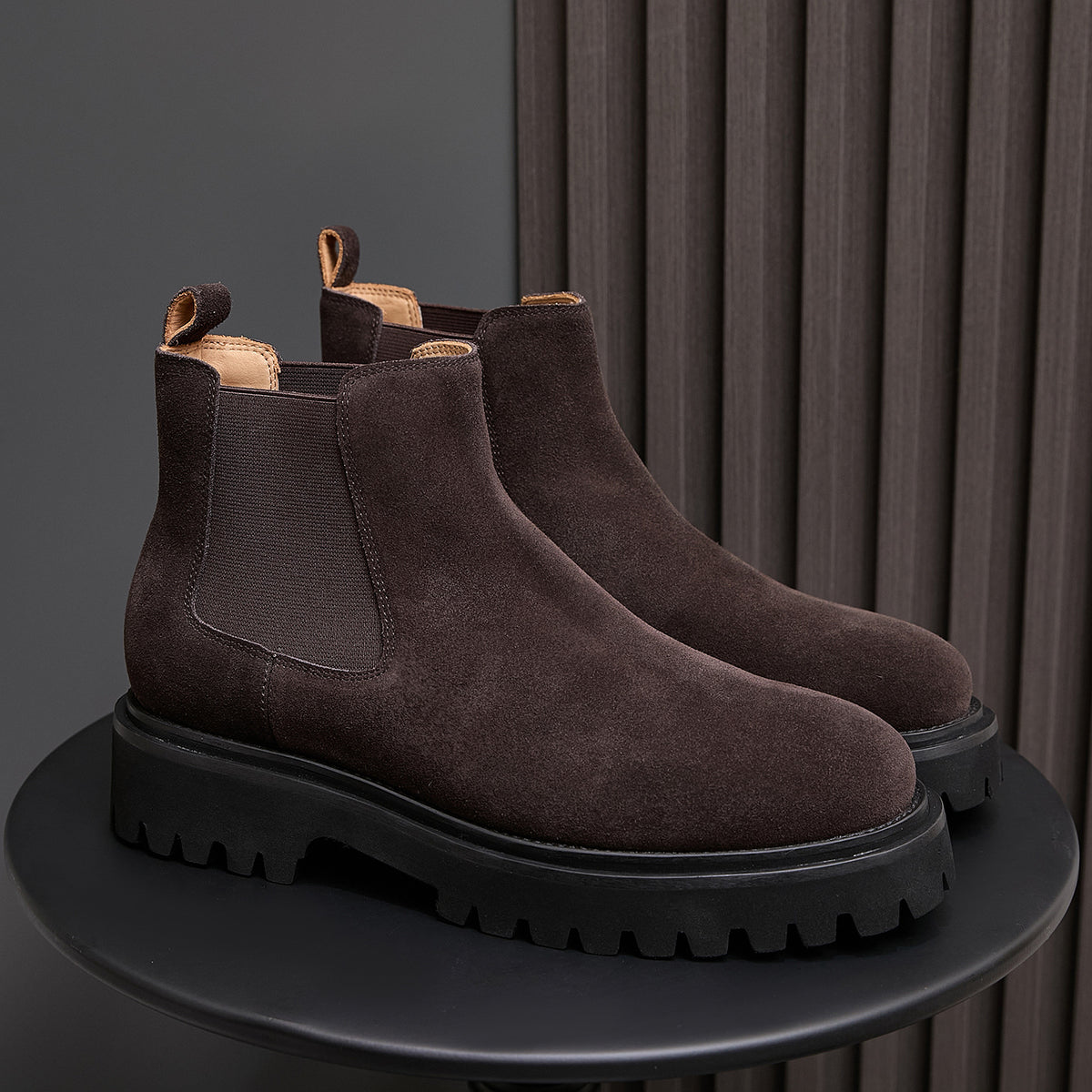 Pointed Plain Toe Suede Lug Chelsea Boots for Men