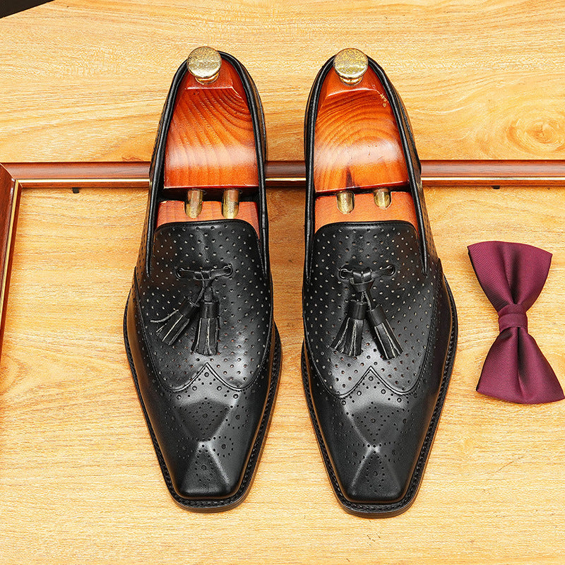 Men's Engraved-Style Leather Tassel Dress Loafers