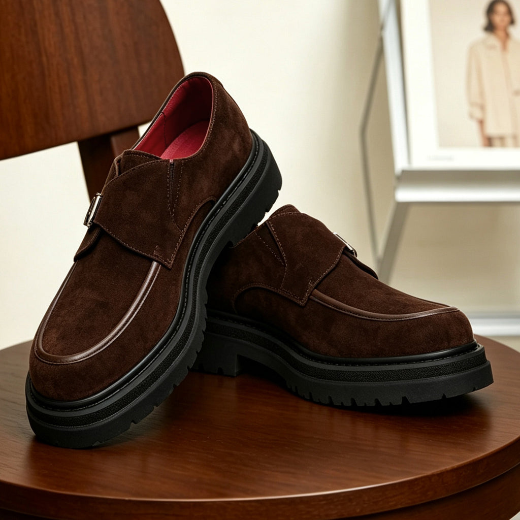 Men's Round Toe Suede Single Monk Strap Formal Shoes
