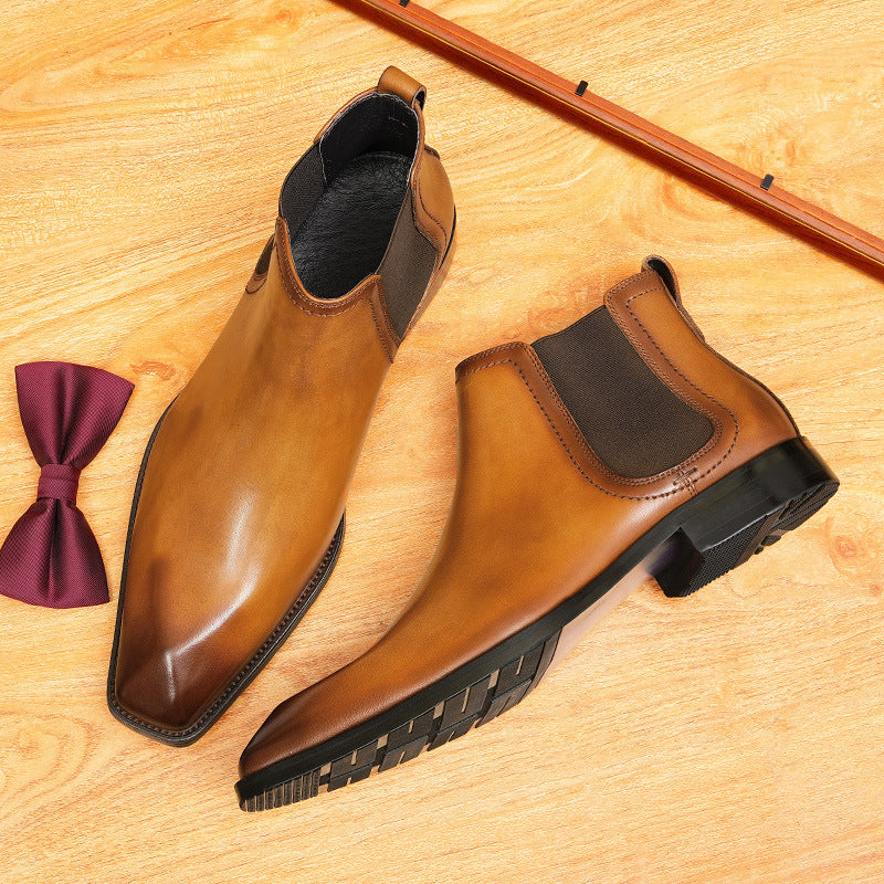 Men's Tailored Pointed Slip-On Leather Chelsea Boots