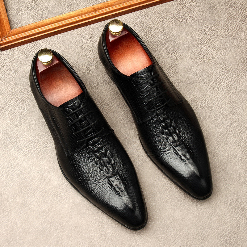 Chaussures habillées Derby en cuir sculpté pour homme - Chaussures de cérémonie de style britannique pour affaires et mariages
