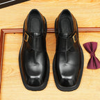 Men's Smooth Square Toe Single Monk Strap Leather Shoes