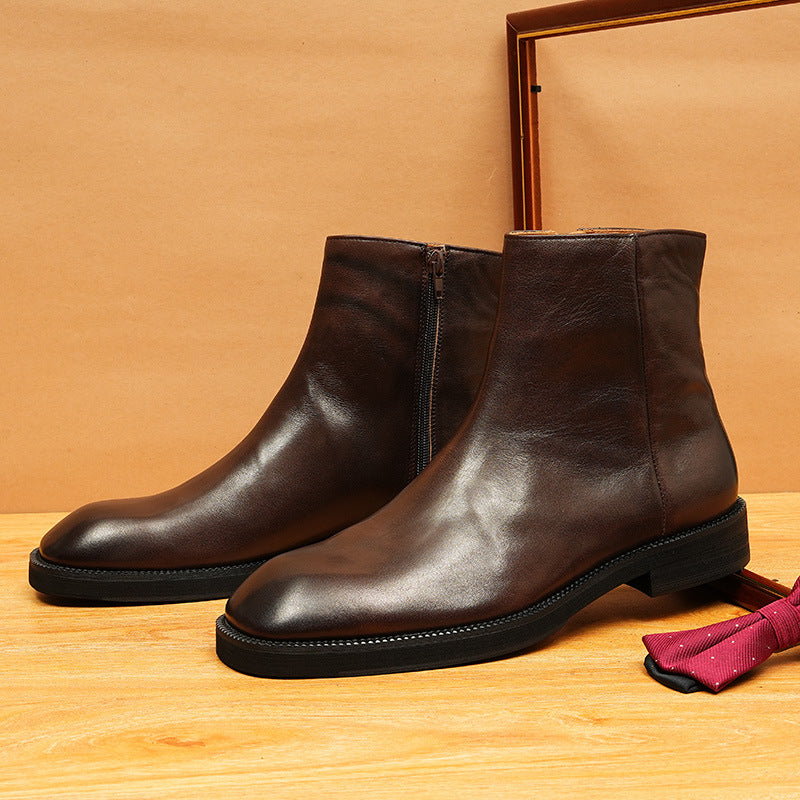 Men's Classic Genuine Leather Side-Zip Dress Boots