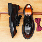 Men's Glossy Round Toe Tassel Leather Loafers