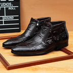 Men's Pointed Toe Croc Embossed Double-Zip Dress Boots