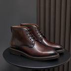 Plain Toe Leather Derby Ankle Boots for Men