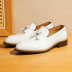 Men's White Tassel Platform Leather Casual Dress Loafers