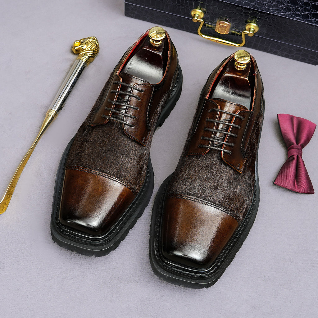 Men's Chunky Lug Sole Cap Toe Haircalf Leather Derbies