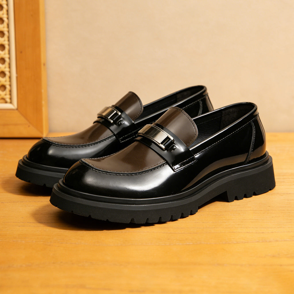 Men's Polished Round Toe Platform Leather Dress Loafers