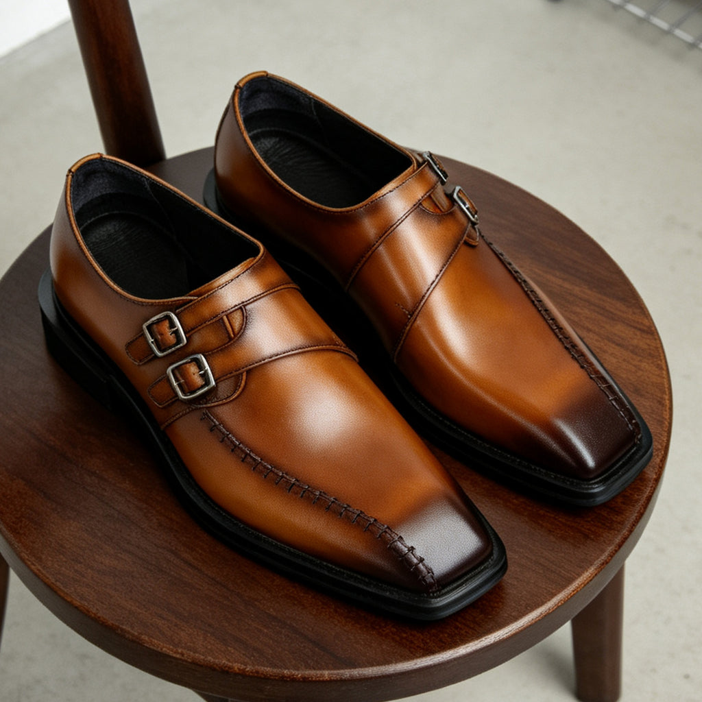 Men's Square Toe Instep Buckle Leather Formal Shoes