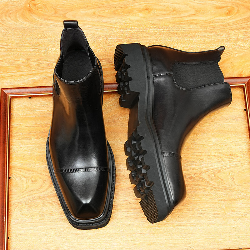 Men's Thick Sole Cap Toe Leather Chelsea Boots - Slip-On