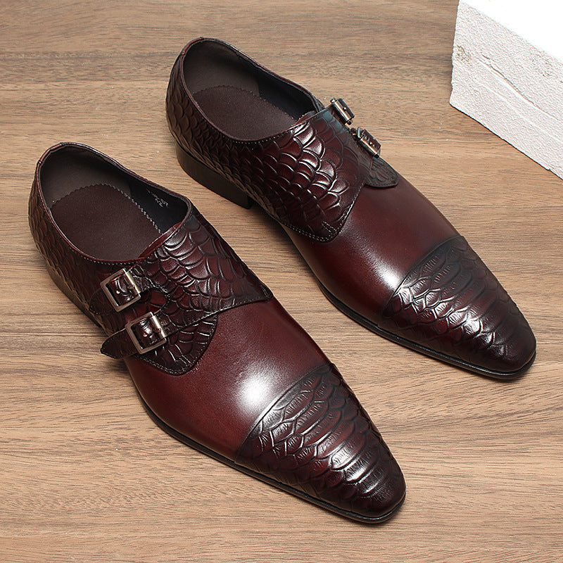 Bomeishoes Men's Formal Buckle Shoes | Toe Cap Pointed Toe Dress Shoes