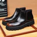 Men's Round Toe Brogue Thick Sole Leather Zip Boots